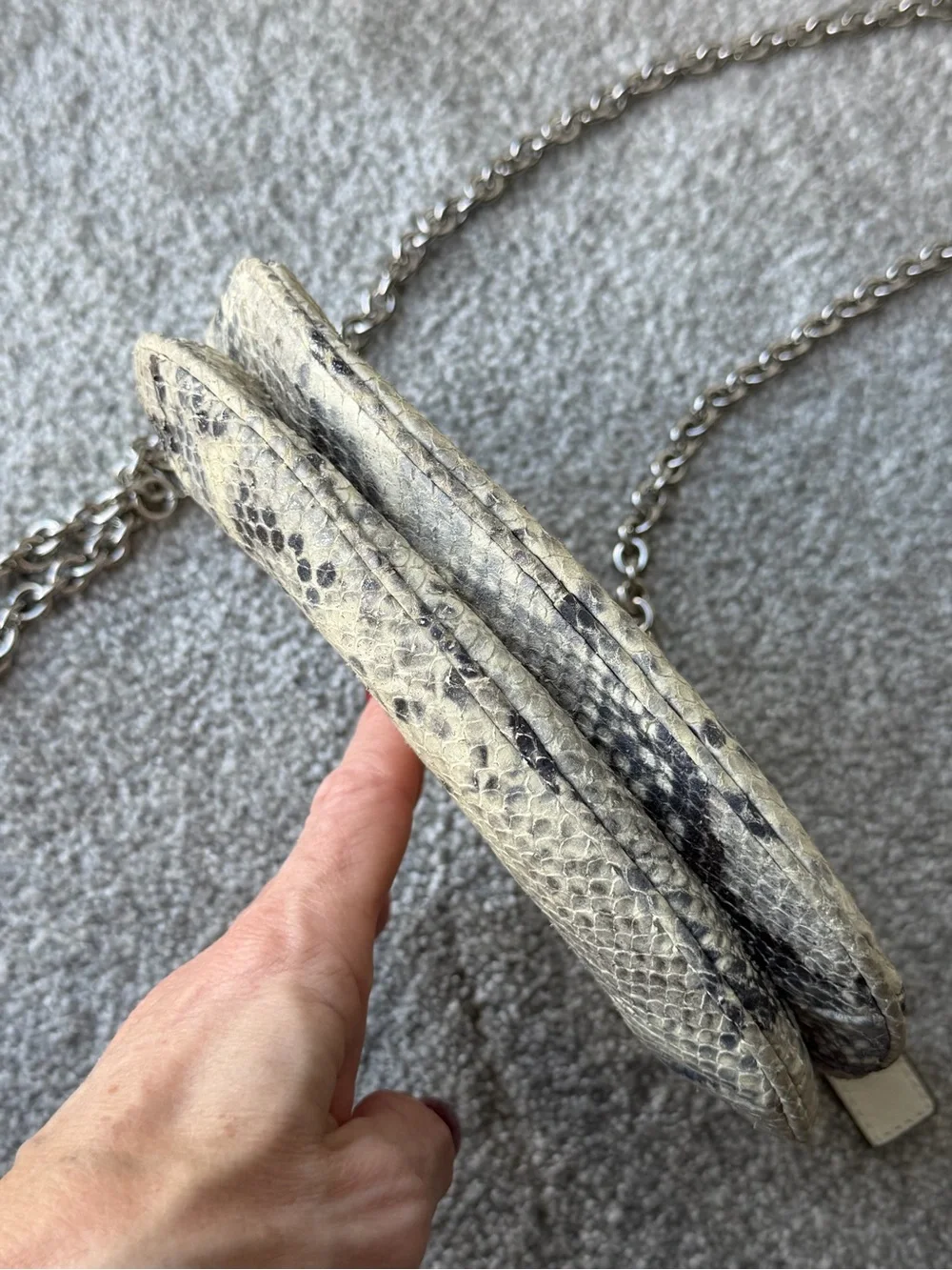 Coach Kristin Python Embossed Leather Crossbody Bag Silver Chain